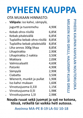 Pyheen kaupan noutoruoka hinnasto