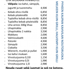 Pyheen kaupan noutoruoka hinnasto